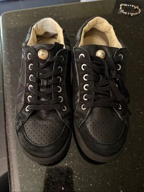 CHANEL Black Leather & Suede Lace-Up Sneakers